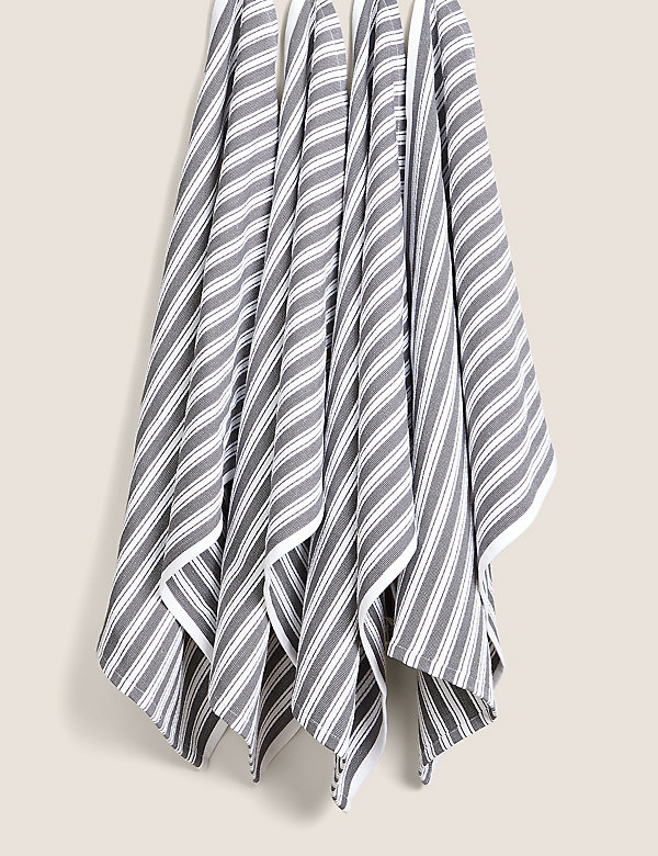 Set of 4 Striped Basket Weave Tea Towels
