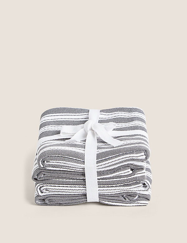 Set of 4 Striped Basket Weave Tea Towels