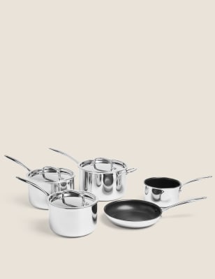 Batterie de 5 casseroles triple épaisseur - Argent