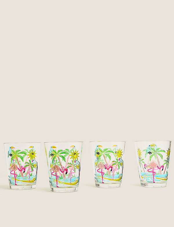 סט של 4 כוסות רחבות לפיקניק עם הדפס פלמינגו