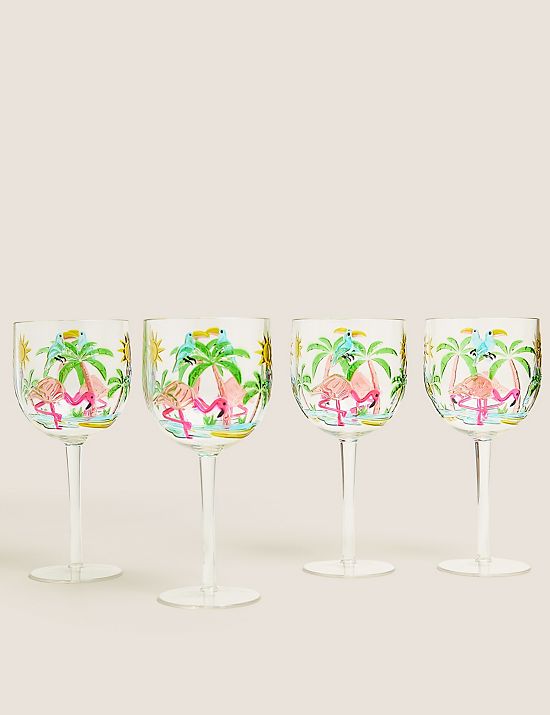 Set aus 4 Picknick-Weingläsern mit Flamingo-Motiv