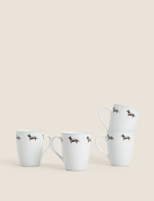 

M&S Collection Juego de 4 tazas de perro salchicha - Multicolor, Multicolor