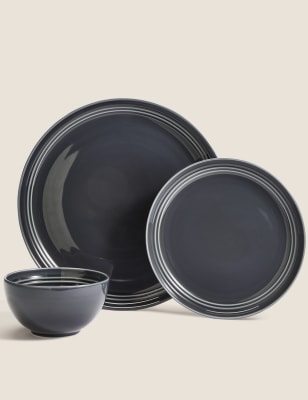 M&S 12 Piece Marlowe Dinner Set - Dark Grey, Dark Grey,Light Grey