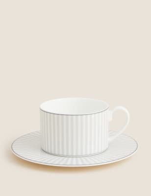 

M&S Collection Hampton Stripe Cup & Saucer - Grey Mix, Grey Mix