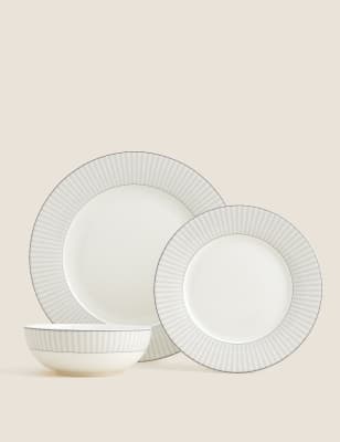 M&S 12 Piece Hampton Dinner Set - Grey Mix, Grey Mix