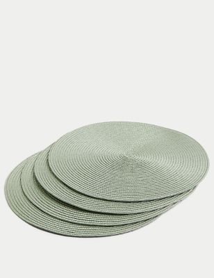 M&S Set of 4 Round Woven Placemats - Sage, Sage