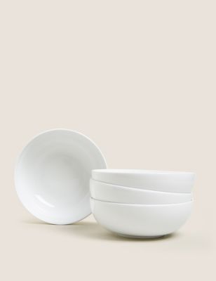 M&S Set of 4 Marlowe Cereal Bowls - White, White,Dark Grey,Light Grey