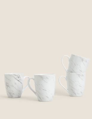 

4er-Set Becher mit Marmormuster - Grau Melange, Grau Melange