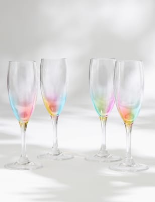 

M&S Collection Set of 4 Rainbow Picnic Champagne Flutes - Multi, Multi