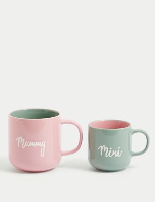 M&S Set of 2 Mummy & Mini Slogan Mugs - Multi, Multi