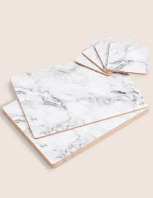 

M&S Collection Set of 4 Marble Effect Placemats & 4 Coasters - Grey Mix, Grey Mix