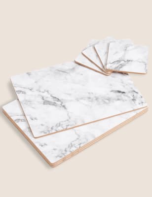 

M&S Collection Set of 4 Marble Effect Placemats & 4 Coasters - Grey Mix, Grey Mix