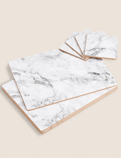 Set of 4 Marble Effect Placemats & 4 Coasters