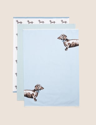 Set of 3 Pure Cotton Dachshund Tea Towels - QA