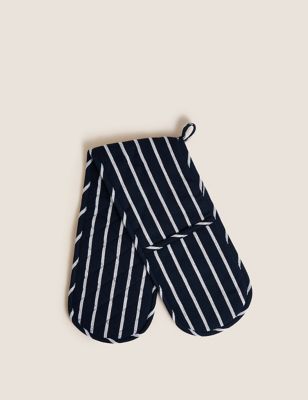 M&S Striped Double Oven Glove - Navy, Navy