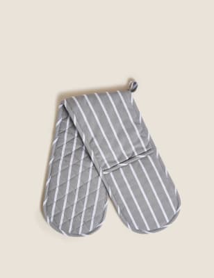 

M&S Collection Striped Double Oven Glove - Grey, Grey