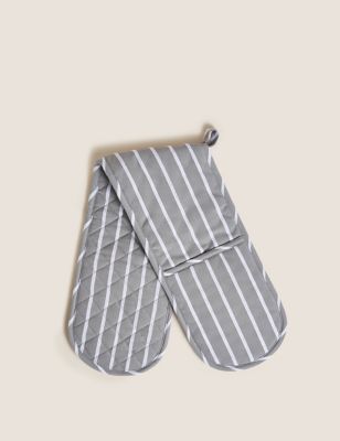 M&S Striped Double Oven Glove - Grey, Grey,Navy