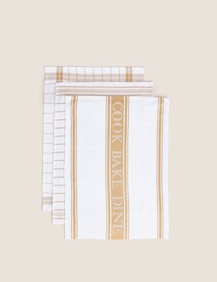 

M&S Collection Set of 3 Cotton Rich Striped Tea Towels - Neutral, Neutral