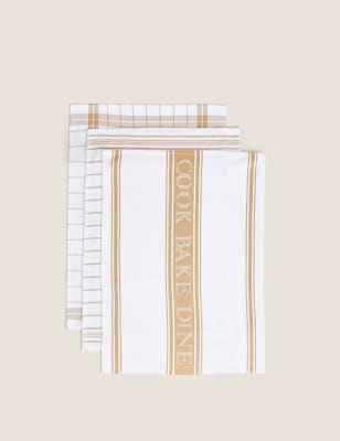 Set of 3 Cotton Rich Striped Tea Towels