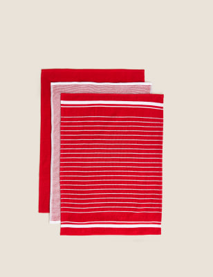 

M&S Collection 3er-Pack Geschirrhandtücher mit hoher Baumwollanteil - Rot, Rot