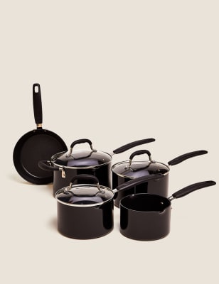 

M&S Collection 5-teiliges, schwarzes Topfset aus Aluminium mit Antihaftbeschichtung - Black, Black