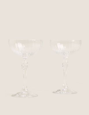 M&S Set of 2 Decorative Champagne Saucers - Clear, Clear