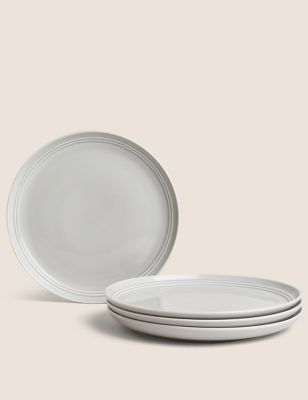 M&S Set of 4 Marlowe Dinner Plates - Light Grey, Light Grey,Dark Grey,White