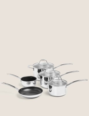 5 Piece Stainless Steel Pan Set - Silver, Silver