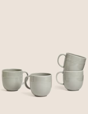 M&S Set of 4 Marlowe Mugs - Light Grey, Light Grey,White,Dark Grey