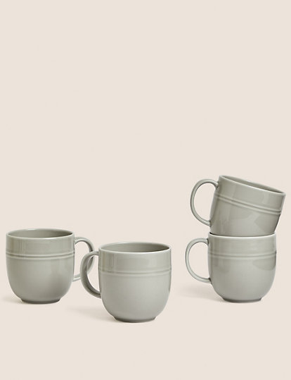 M&S Collection Set Of 4 Marlowe Mugs - 1Size - Light Grey, Light Grey