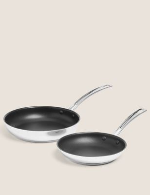 M&S 2 Piece Stainless Steel Frying Pan Set - Silver, Silver