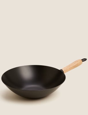 

Wok grande de acero de carbono antiadherente de 30 cm - Negro, Negro