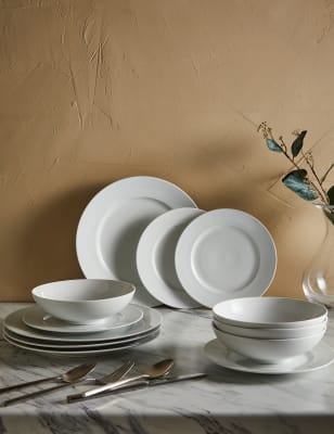 

12 Piece Maxim Dinner Set - White, White