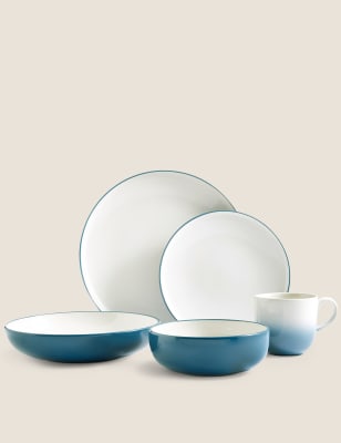 M&S 12 Piece Tribeca Dinner Set - Teal, Teal