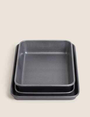

M&S Collection Set of 3 Carbon Steel Roasting Trays - Silver, Silver