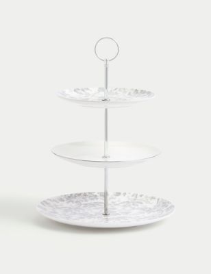 M&S The Collection Floral Cake Stand - Grey, Grey