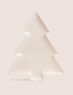 

Große Weihnachtsbaum-Servierplatte aus Keramik - Weiss, Weiss