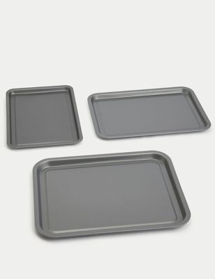 M&S 3 Piece Carbon Steel Oven Trays - Silver, Silver