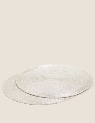 M&S Set of 2 Beaded Placemats - Silver, Silver