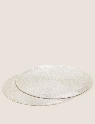 M&S Set of 2 Beaded Placemats - Silver, Silver