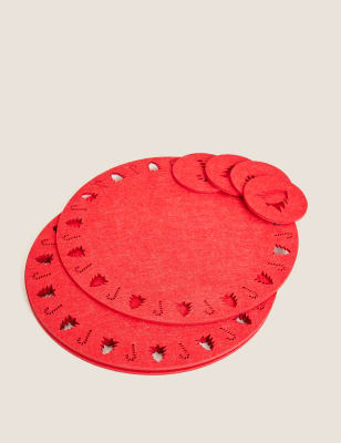 

Set of 8 Felt Placemats and Coasters - Red, Red
