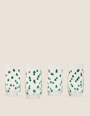 

Juego de 4 vasos de trago largo con diseño de árbol de Navidad - Mezcla De Tonos Verdes, Mezcla De Tonos Verdes