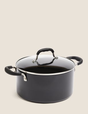 M&S Collection Aluminium 24cm Medium Non-Stick Stock Pot - Black, Black