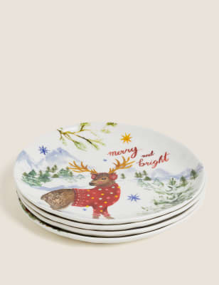 

M&S Collection Juego de 4 platos de postre navideños - Multicolor, Multicolor