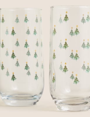 

M&S Collection Juego de 4 vasos de trago largo con diseño de árbol de Navidad - Mezcla De Tonos Verdes, Mezcla De Tonos Verdes
