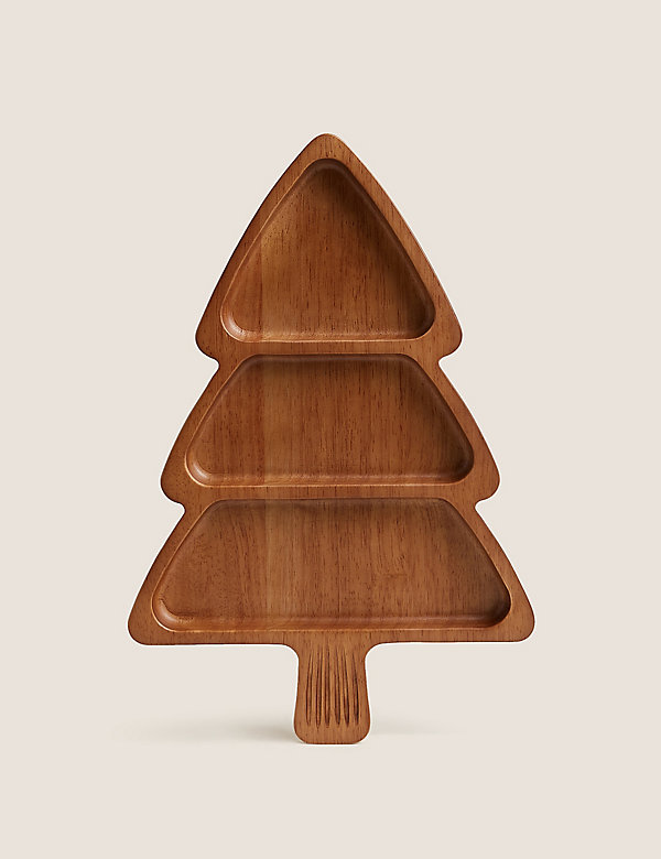 طبق خشبي بتصميم شجرة الاحتفالات - QA