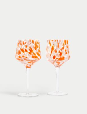 M&S Set of 2 Speckled Wine Glasses - Pink, Pink,Grey