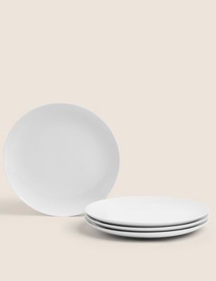 M&S Set of 4 Maxim Coupe Dinner Plates - White, White