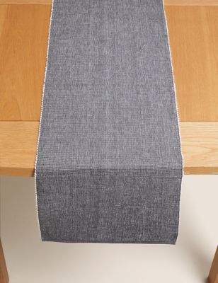 M&S Cotton Rich Ribbed Table Runner - Grey, Grey,Light Natural