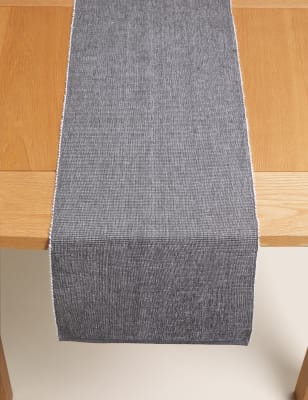 

M&S Collection Cotton Rich Ribbed Table Runner - Grey, Grey